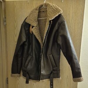 Men's faux leather bomber jacket